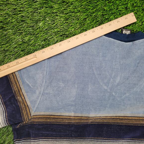 Vintage 70s LAX Velour Striped Pullover Sweater Large Slim-Fit Made IN USA - Picture 8 of 11